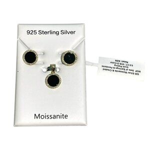 925 Sterling Silver Moissanite Earrings & Pendant Set With Gold Plating